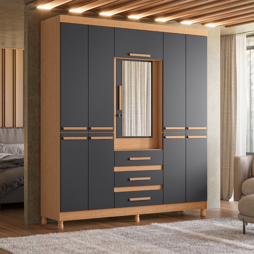 ROPERO FUSION CASAL 9PTAS C/ESPEJO NATURE/TITANIO MOVELMAX